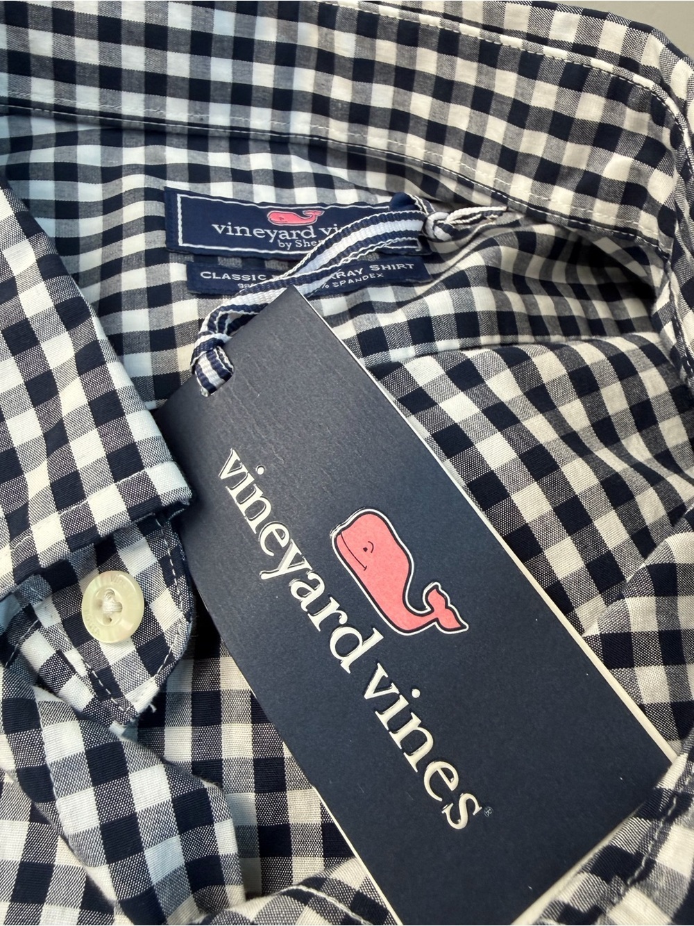 Vineyard Vines “Carlton” Navy White Gingham Button-Down Shirt BIG And TALL MENS